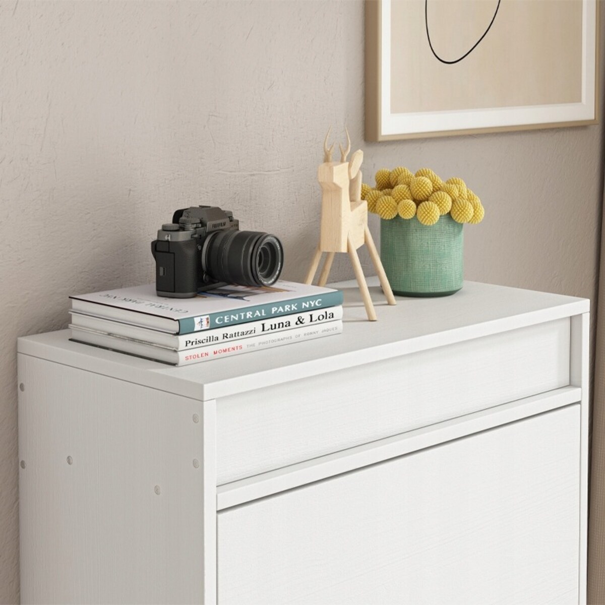 Szafka Na Buty Biała Schowek Z Lustrem Loft Stojący Regał Przedpokój 55cm