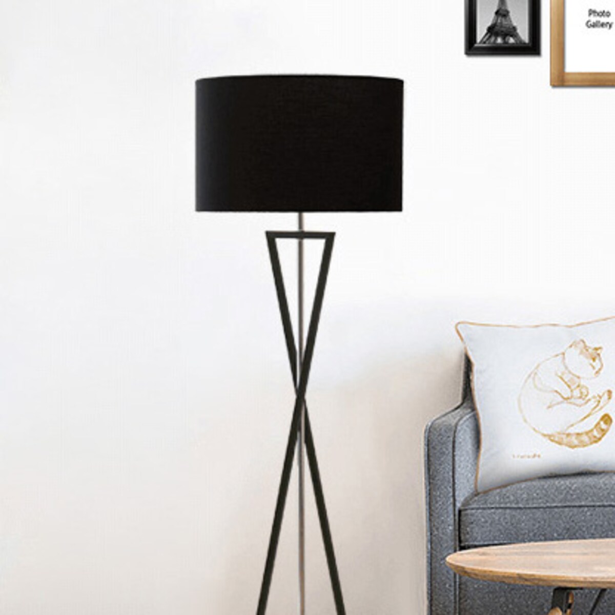 LAMPA podłogowa SANDGLASS FSG-B-E27 Abigali stojąca OPRAWA abażurowa czarna