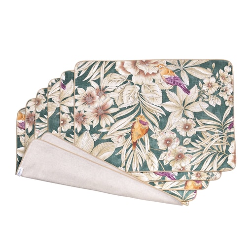 Podkładki dwustronne z motywem liści i ptaków Emerald & Mirha – komplet 6 szt.