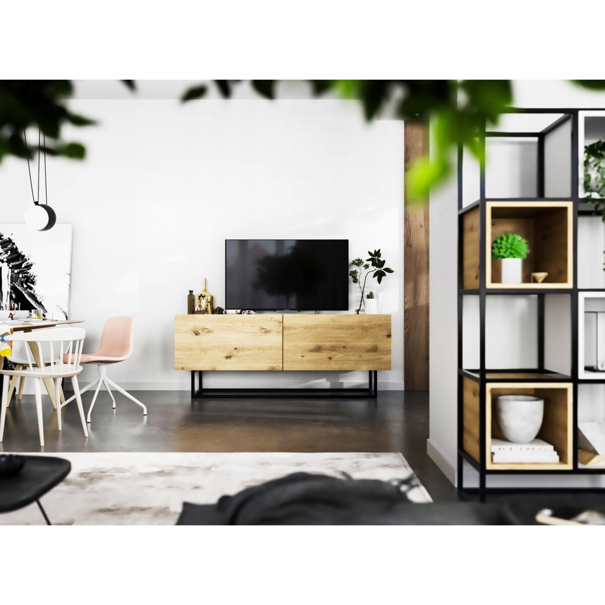 Szafka RTV Loft Industrialna Komoda RTV Dąb Artisan MAT 120 cm