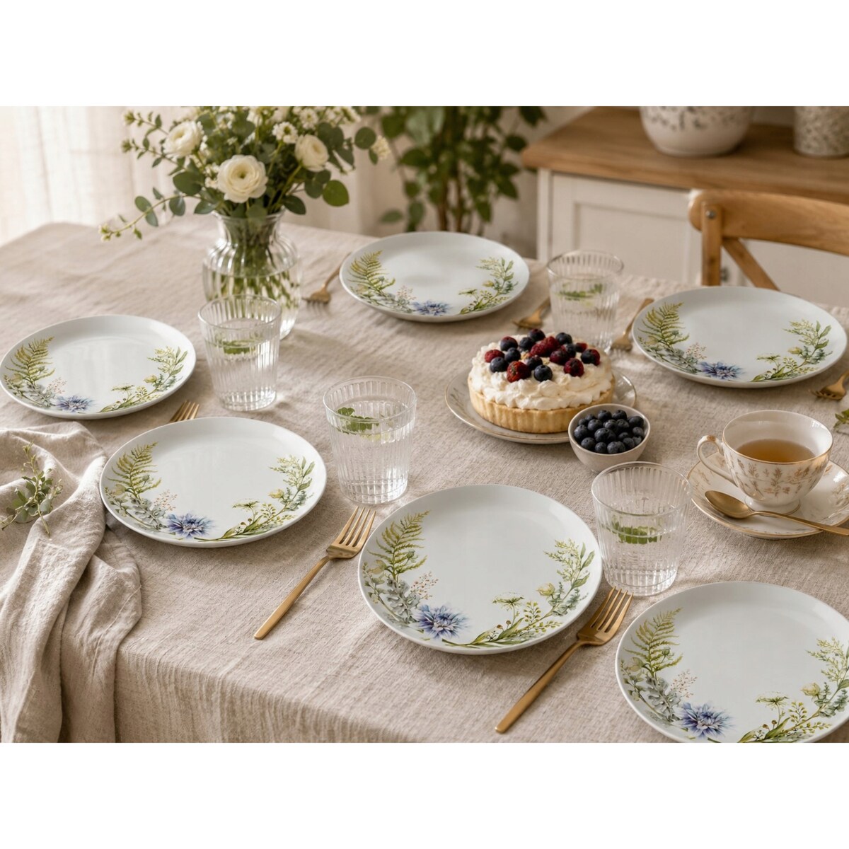 Talerz Deserowy 19 cm 6szt Kwiatowy Wzór Elegancki Boho Premium na ciasto