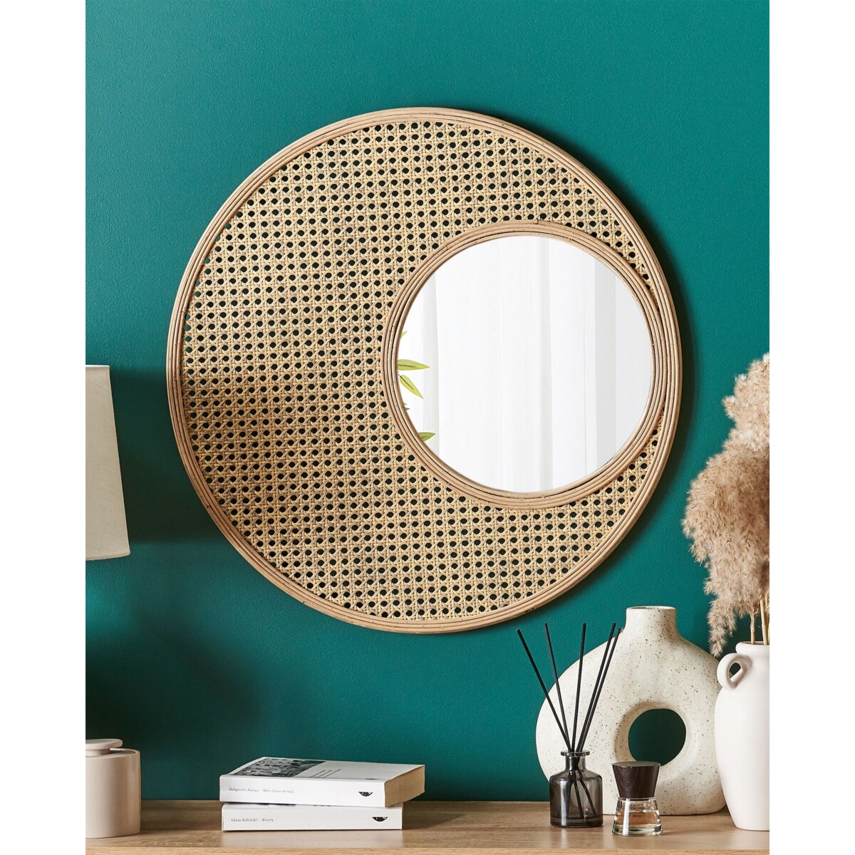 Rattanowe okrągłe lustro ścienne ⌀ 60 cm naturalne PALAU