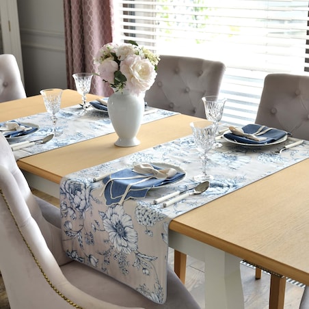 Dwustronny bieżnik Blossom Blue & Stripes – 50 × 220 cm