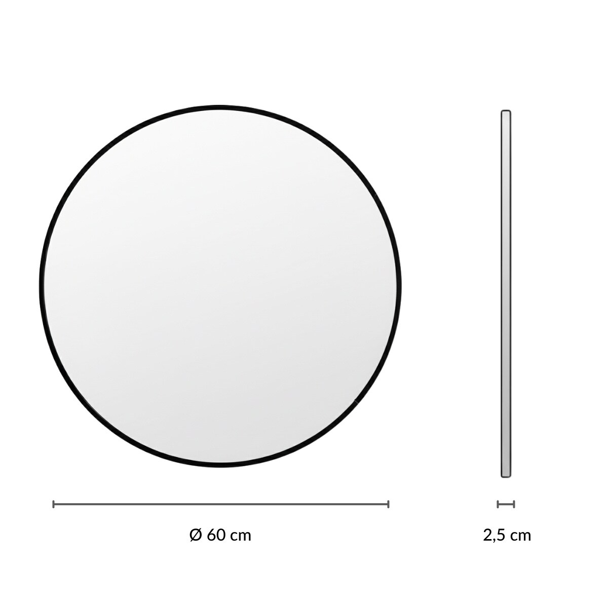 Okrągłe lustro ścienne LØOP, Ø 60 cm, kolor czarny, szkło
