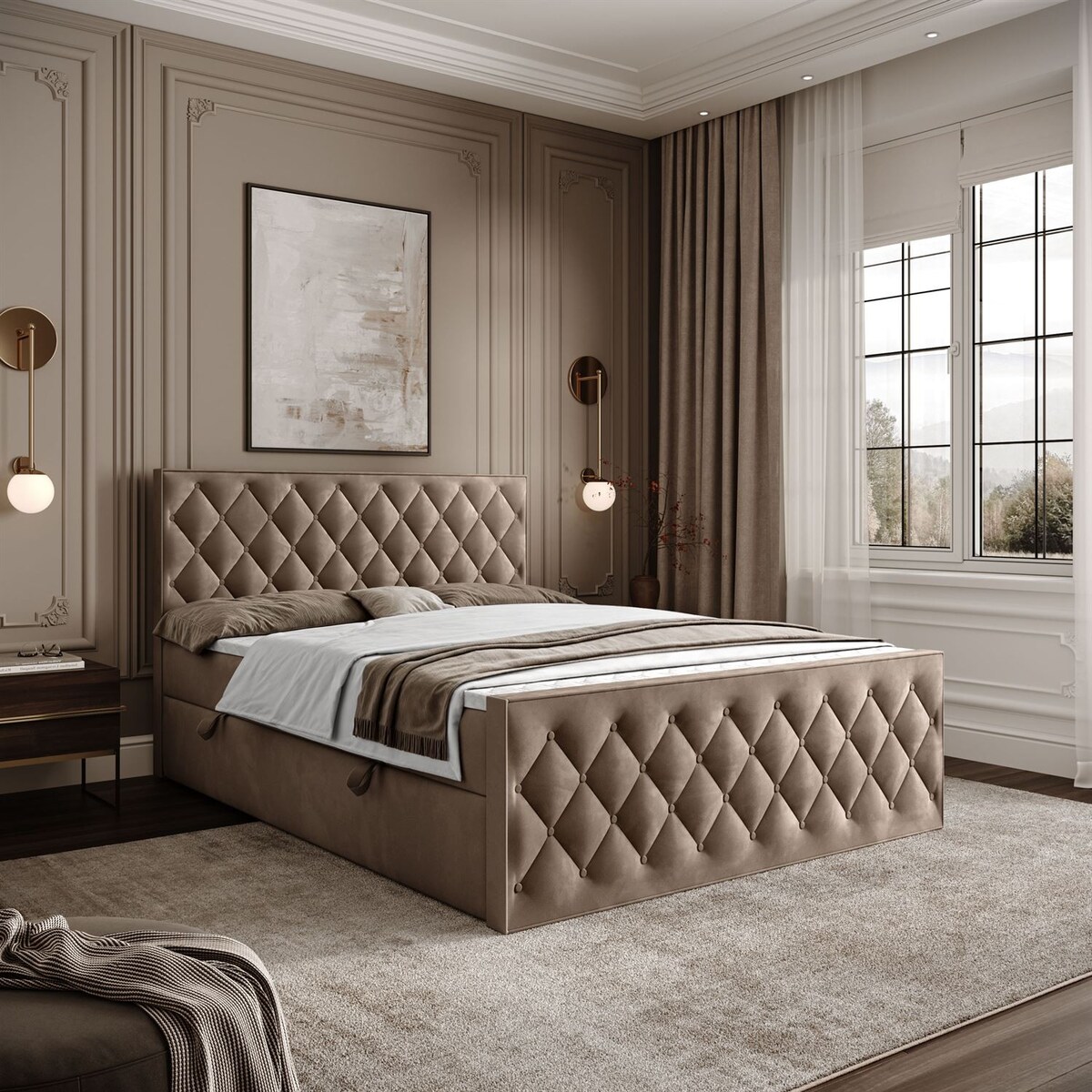 Łóżko kontynentalne INEZ II, pojemnik na pościel, 160x200, Royal Velvet 176, topper