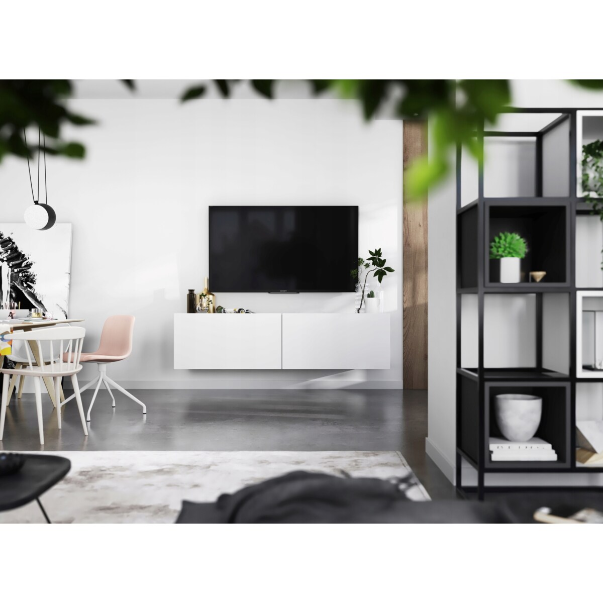 Wisząca Szafka RTV Komoda Loft Industrialna Biały MAT 120 cm