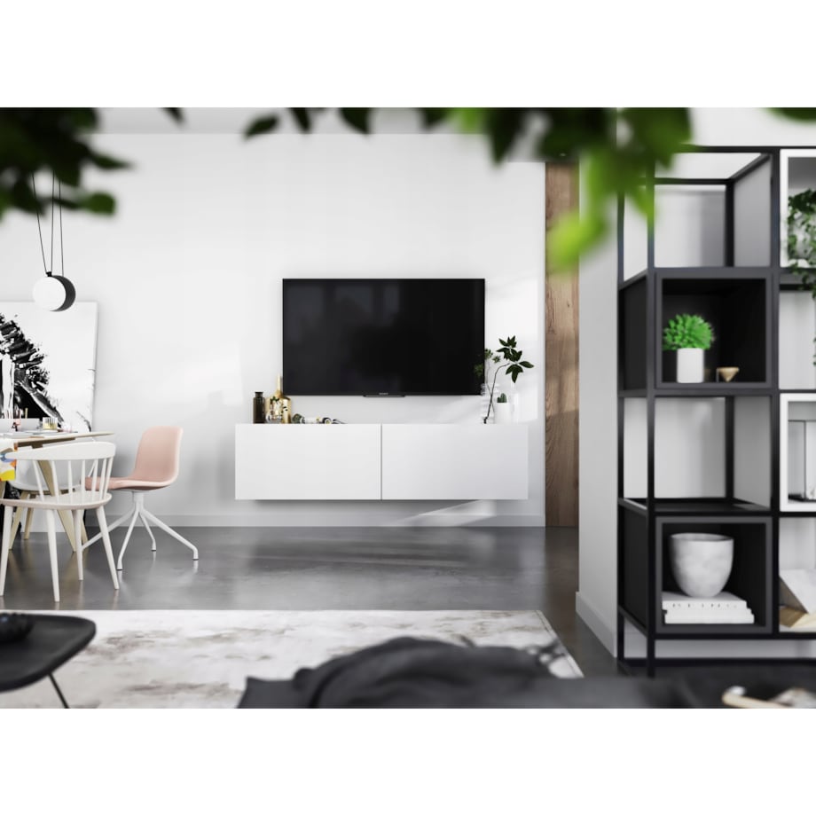 Wisząca Szafka RTV Komoda Loft Industrialna Biały MAT 120 cm