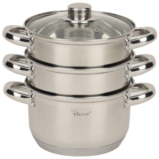 Garnek stalowy ze stali nierdzewnej na parę parowar 18cm 4-ele 2.7L indukcja gaz ROSSNER