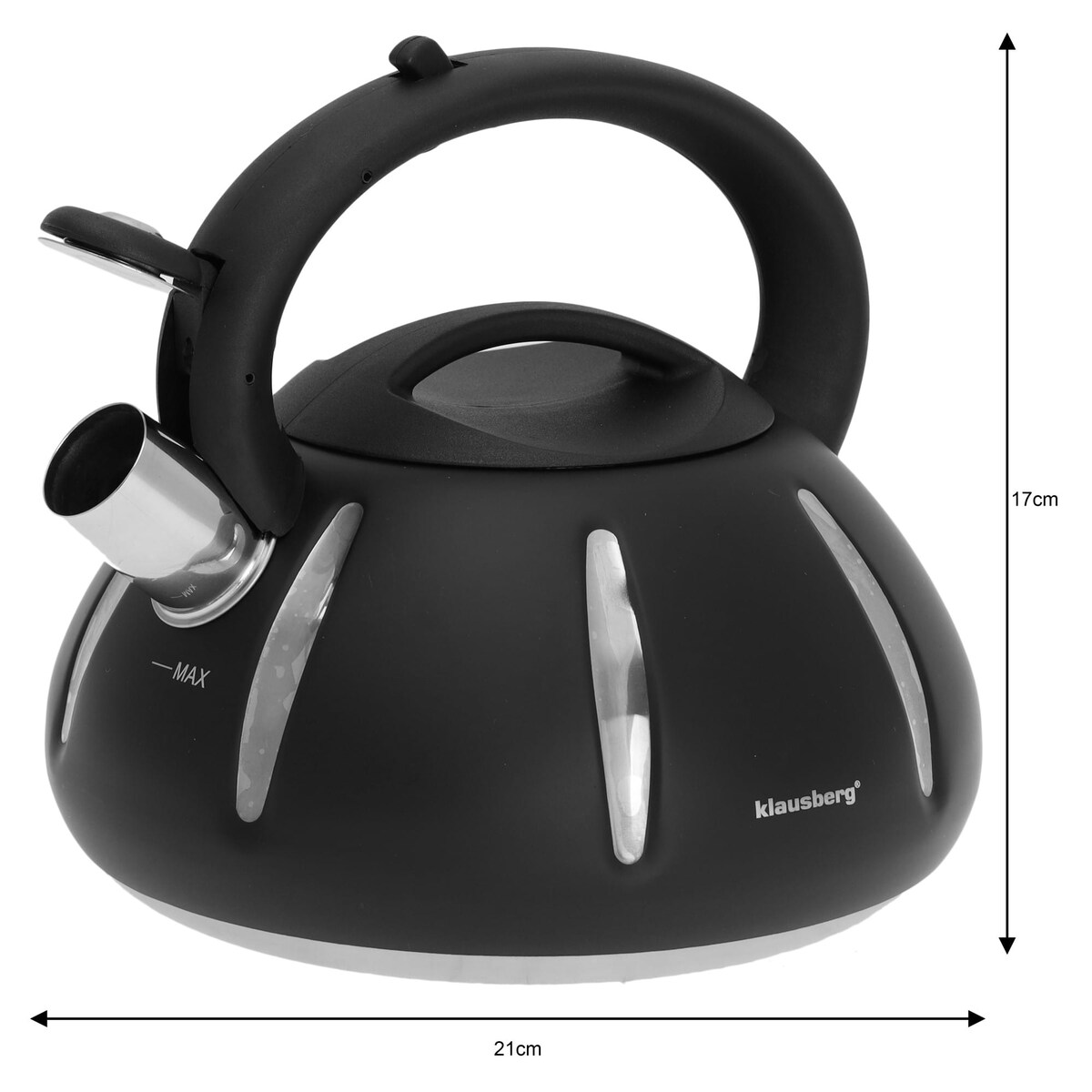Czajnik stalowy z gwizdkiem lakierowany czarny 3.0L KLAUSBERG