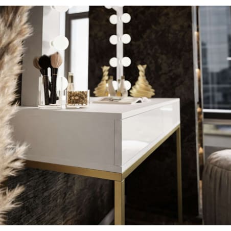 Toaletka BLANCO GOLD 100x42x81 cm, biała wysoki połysk z złotymi detalami