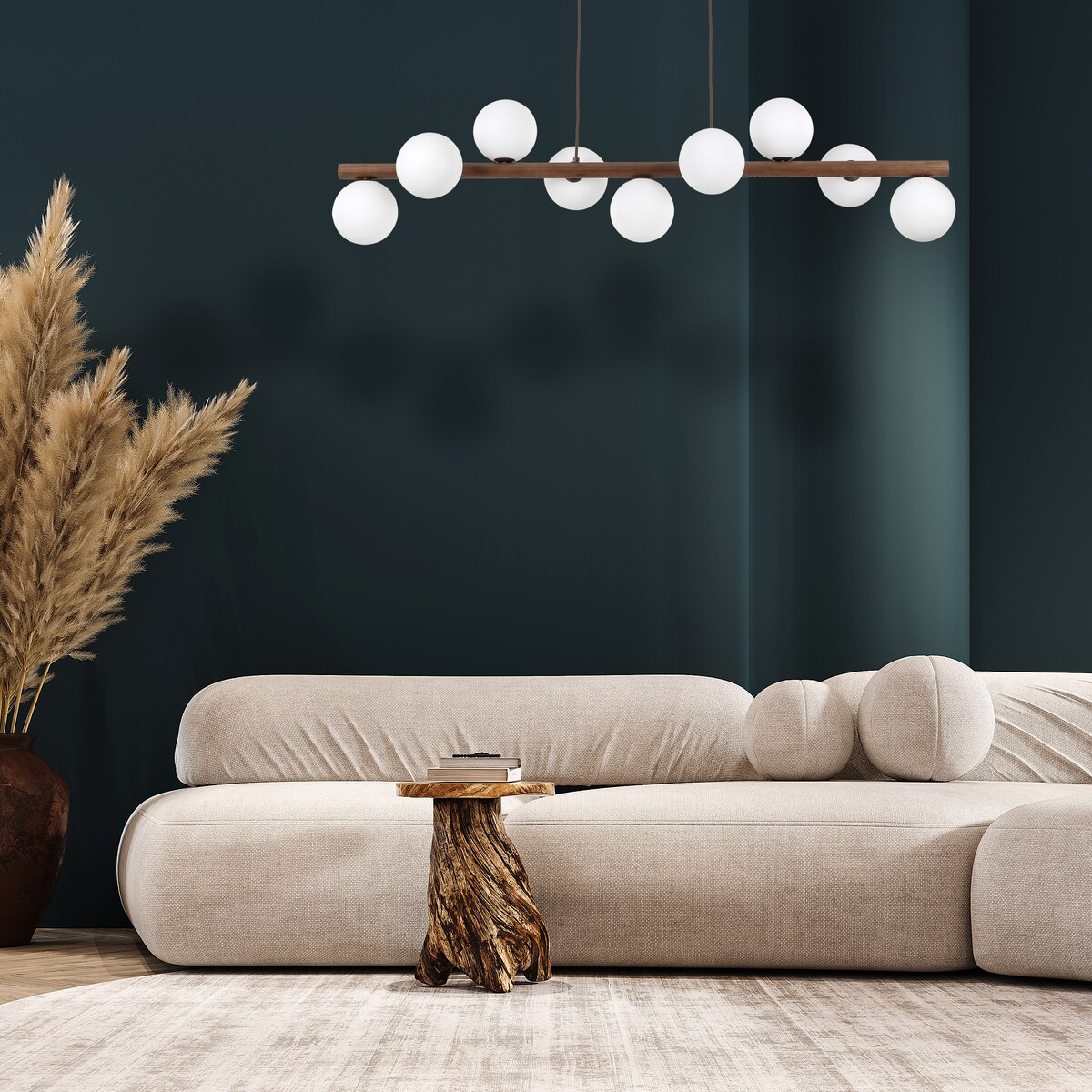 Lampa wisząca TK Lighting ESTERA WOOD ORZECH 10273, nowoczesna 9xG9, regulowana, biała z orzechem
