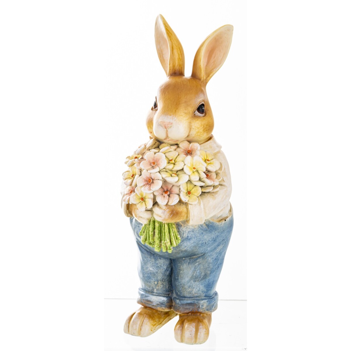 Figurka - królik w niebieskim płaszczu 20x7,5x8 cm CONTENIDO-2 z bukietem kwiatów