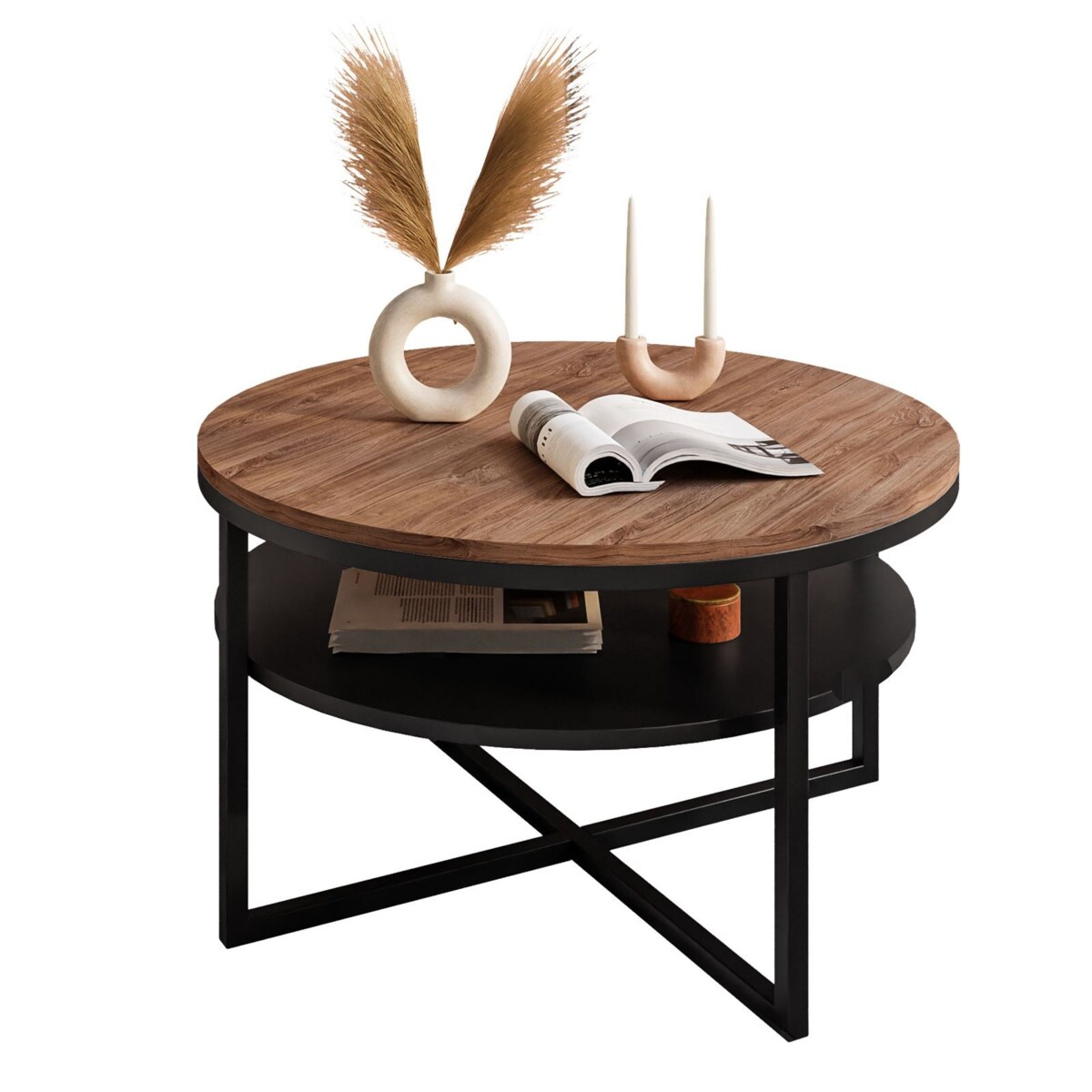 Stolik kawowy CIRI-X z półką czarny dąb stirling