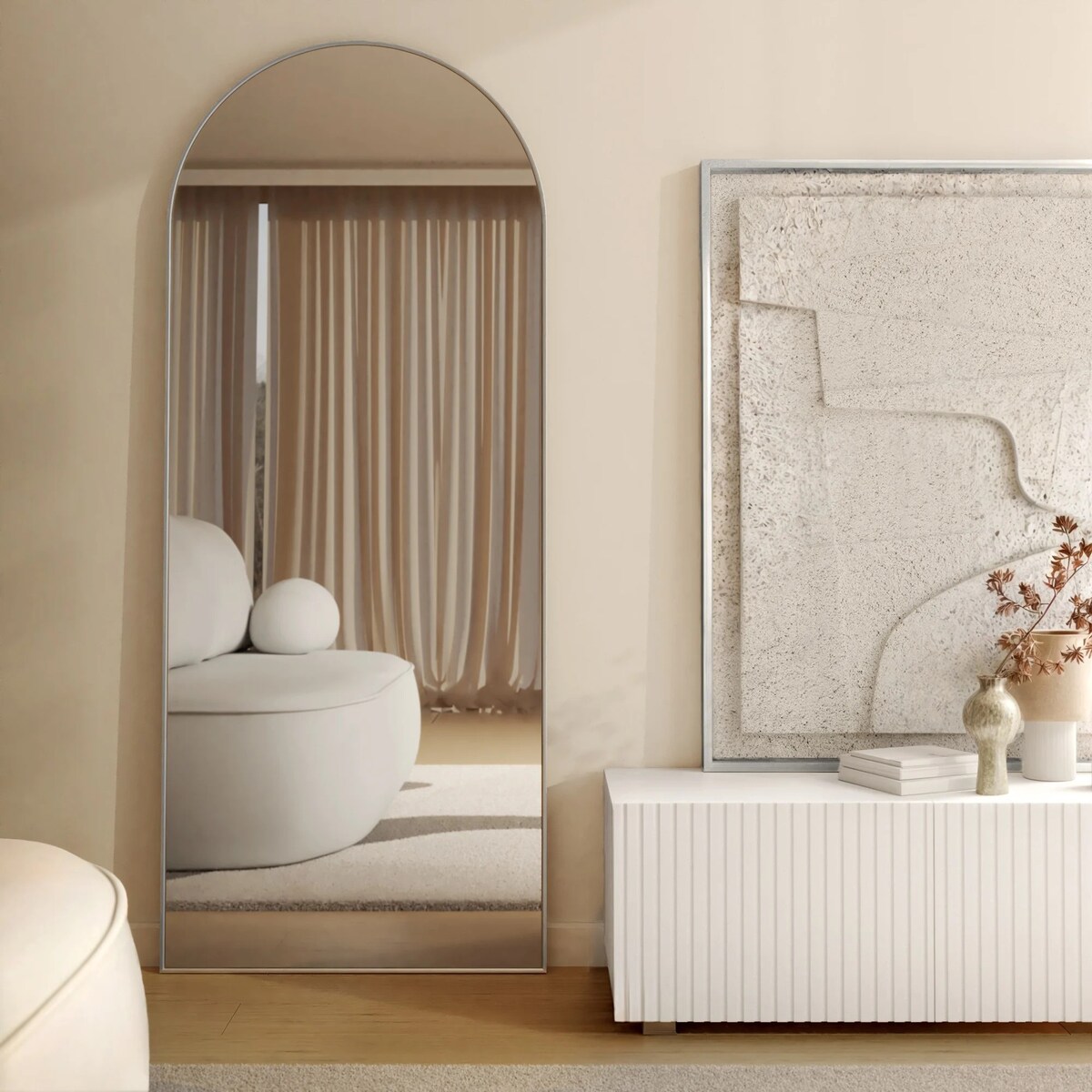 Lustro srebrne w metalowej ramie półowalne 170x70 cm