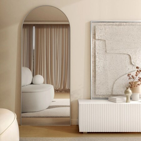 Lustro srebrne w metalowej ramie półowalne 170x70 cm