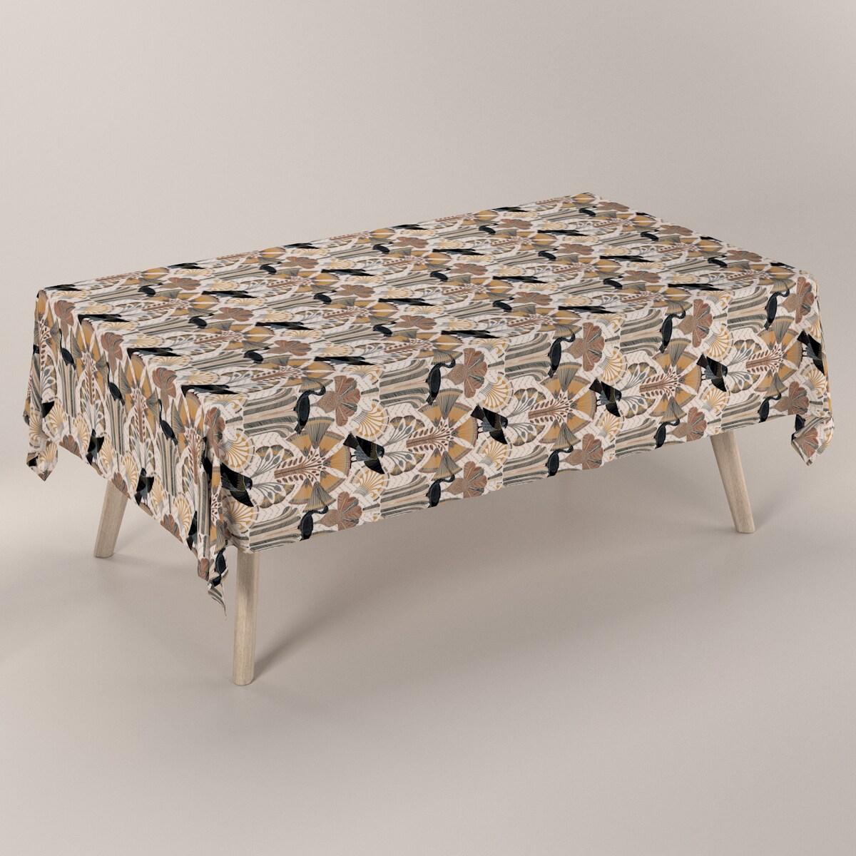 Obrus prostokątny 130 x 130 cm abstrakcyjny beżowo-brązowy wzór