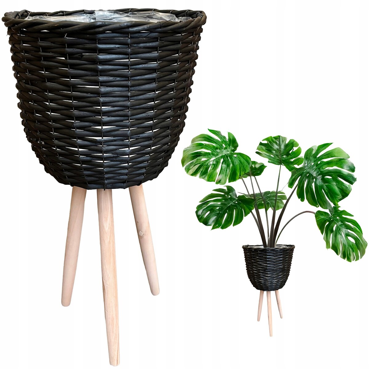 DONICZKA BAMBUSOWA DUŻA na nóżkach kwietnik czarny na balkon do salonu domu