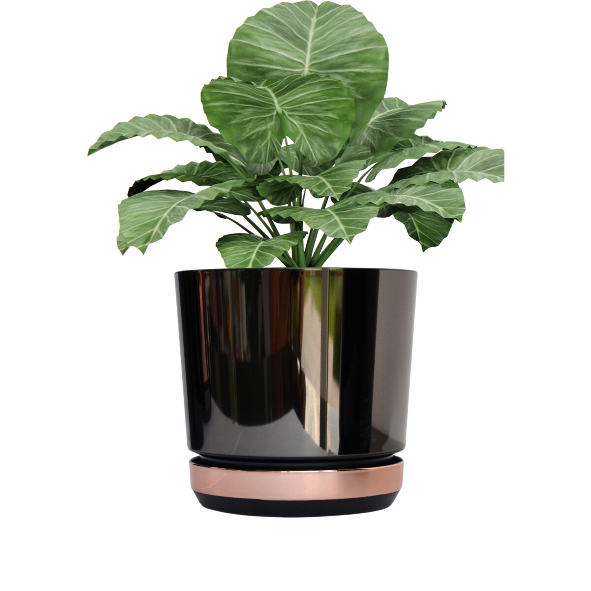 18 Doniczka DUO CZARNA z podstawką ŁOSOSIOWA dwukolorowa nowoczesna industrialny loft glamour wysoki połysk metaliczna elegancka