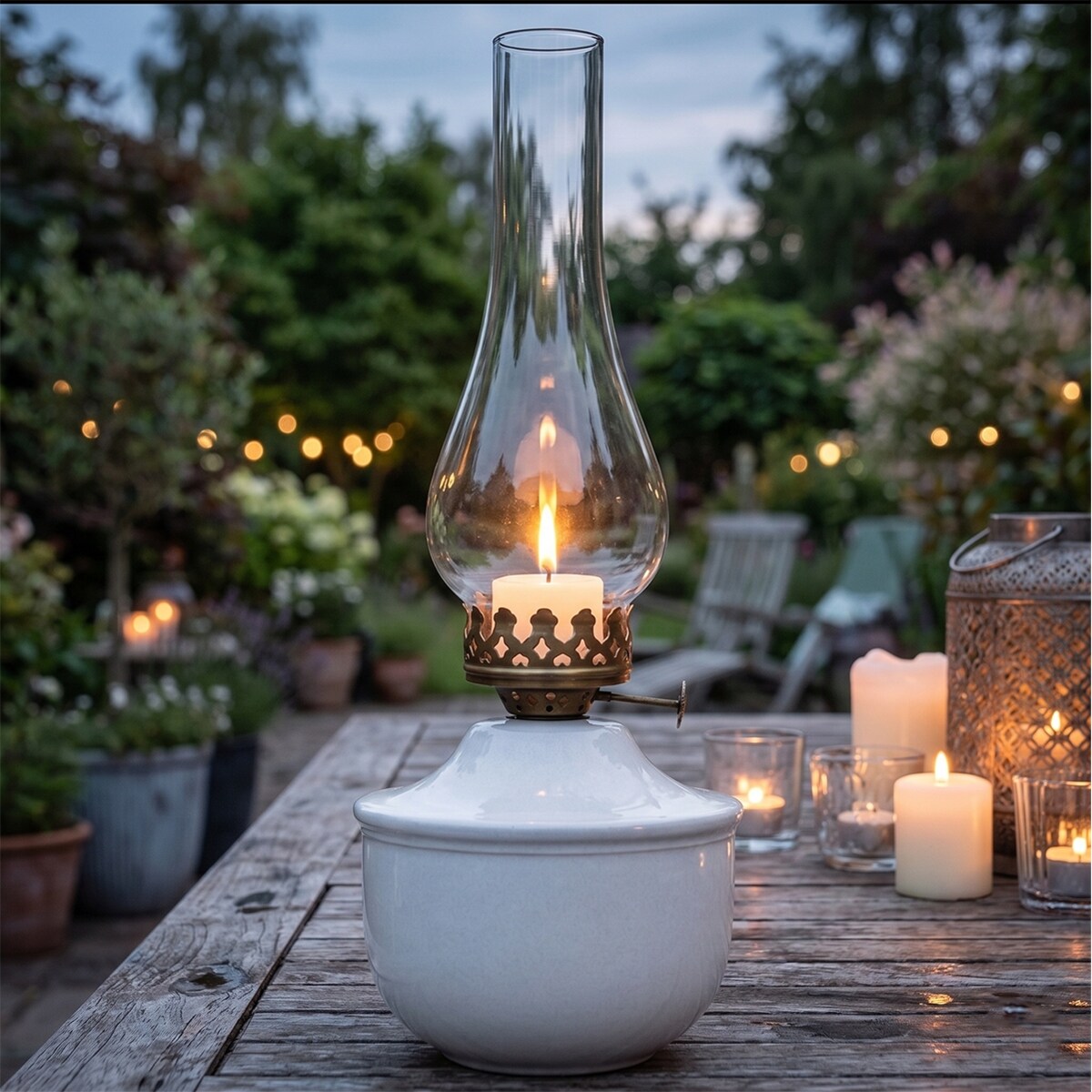 ŚWIECZNIK TEALIGHT BIAŁY LAMPA NAFTOWA LOFT METAL DEKORACJA OZDOBA WYSOKI
