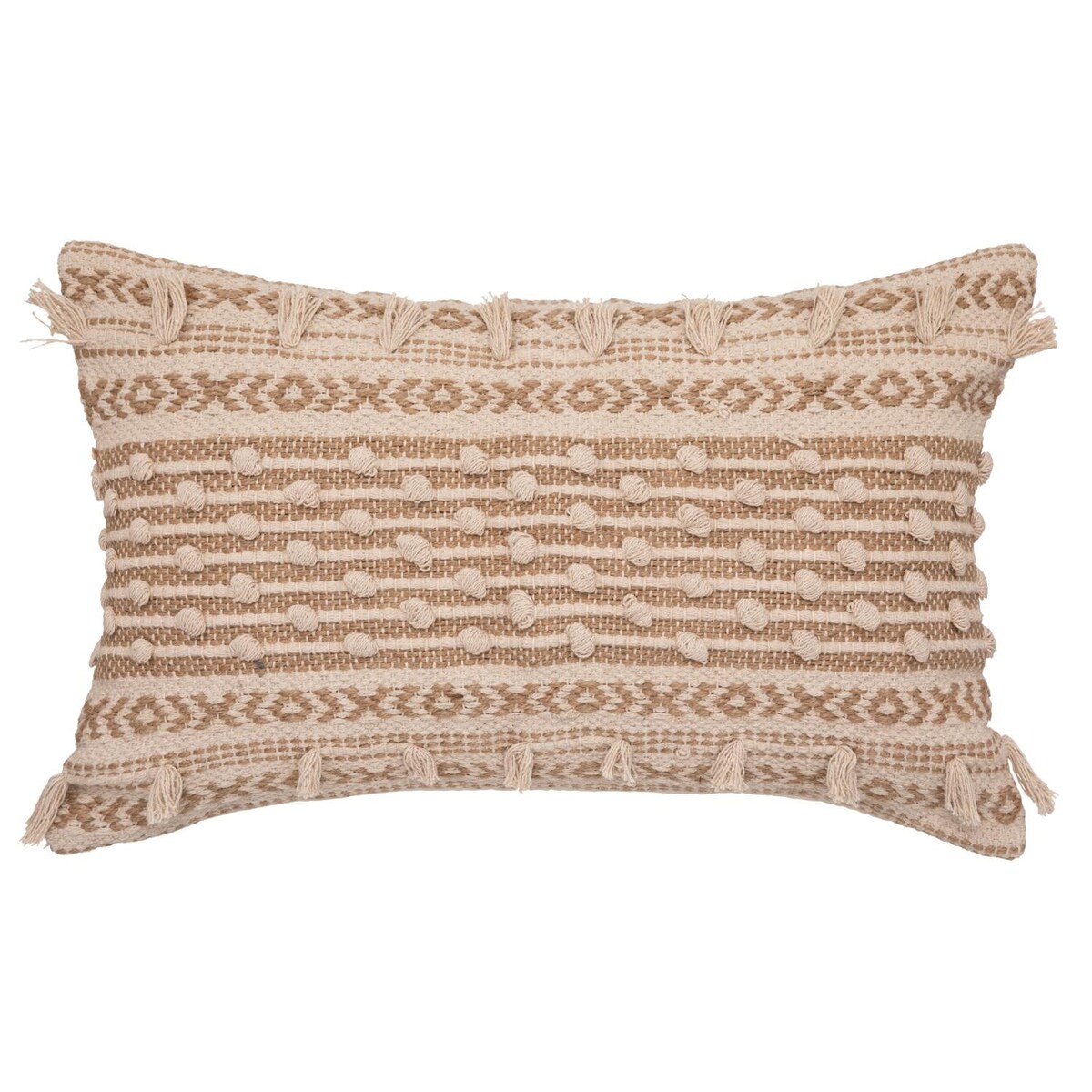 Poduszka dekoracyjna z frędzlami i pomponami, 38 x 58 cm