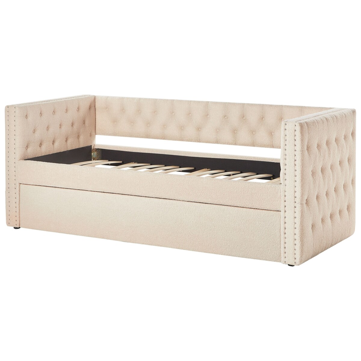Łóżko wysuwane boucle 90 x 200 cm beżowe GASSIN