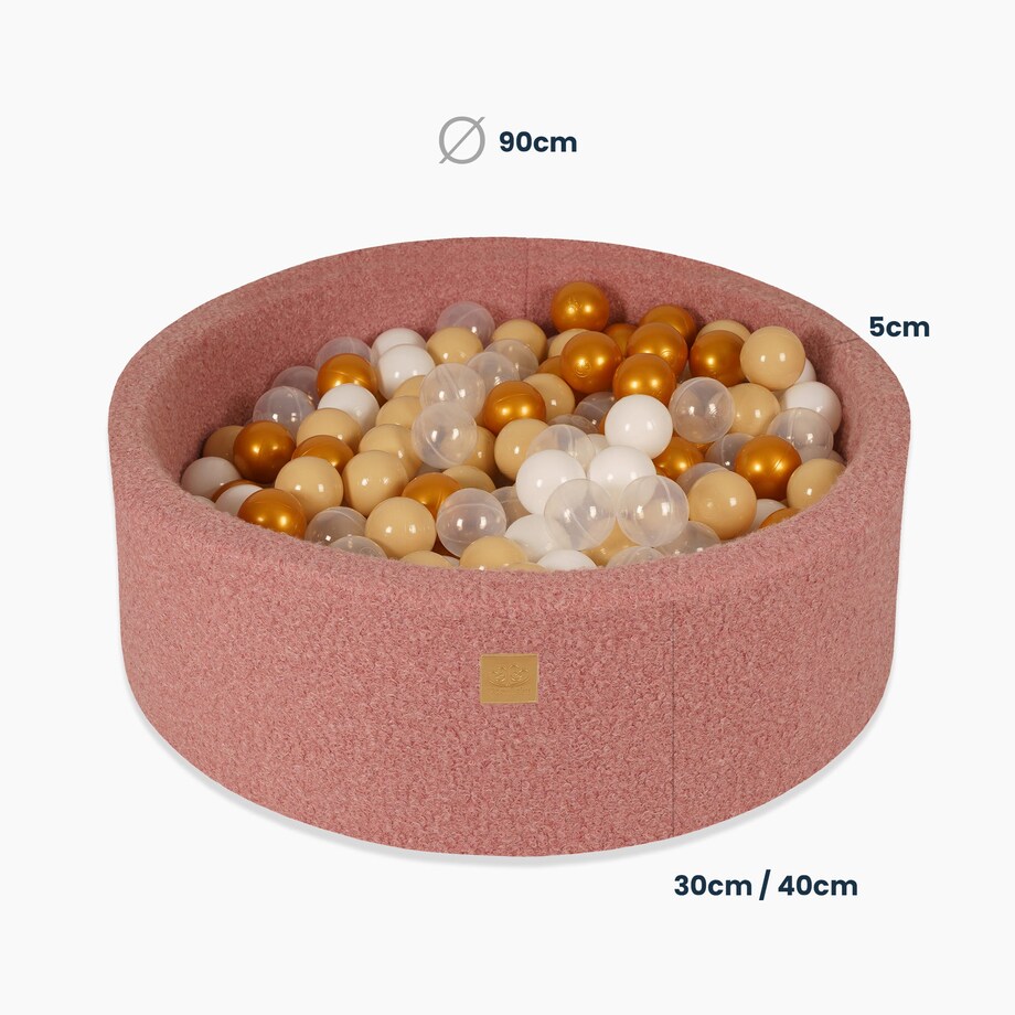 MeowBaby® Boucle Różowy Okrągły Suchy Basen 90x30cm dla Dziecka, piłki: Biały