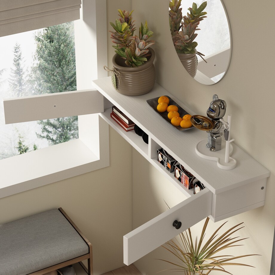 Półka wisząca z szufladami biała nowoczesna loft sypialnia ścienna 64 cm