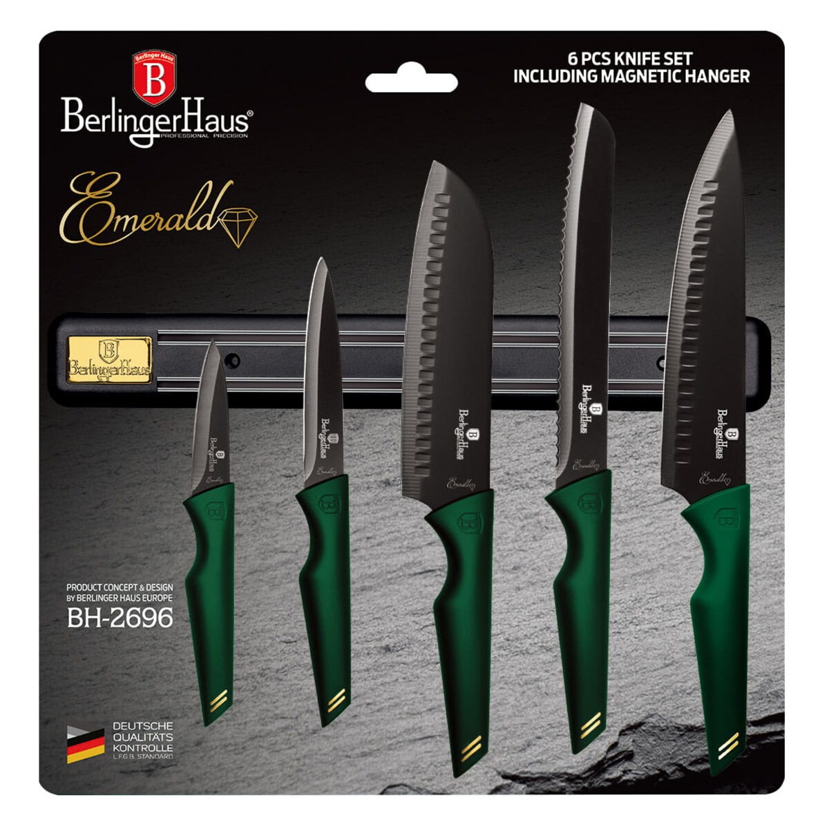 Zestaw noży z listwą magnetyczną 6 elementów BERLINGER HAUS Emerald