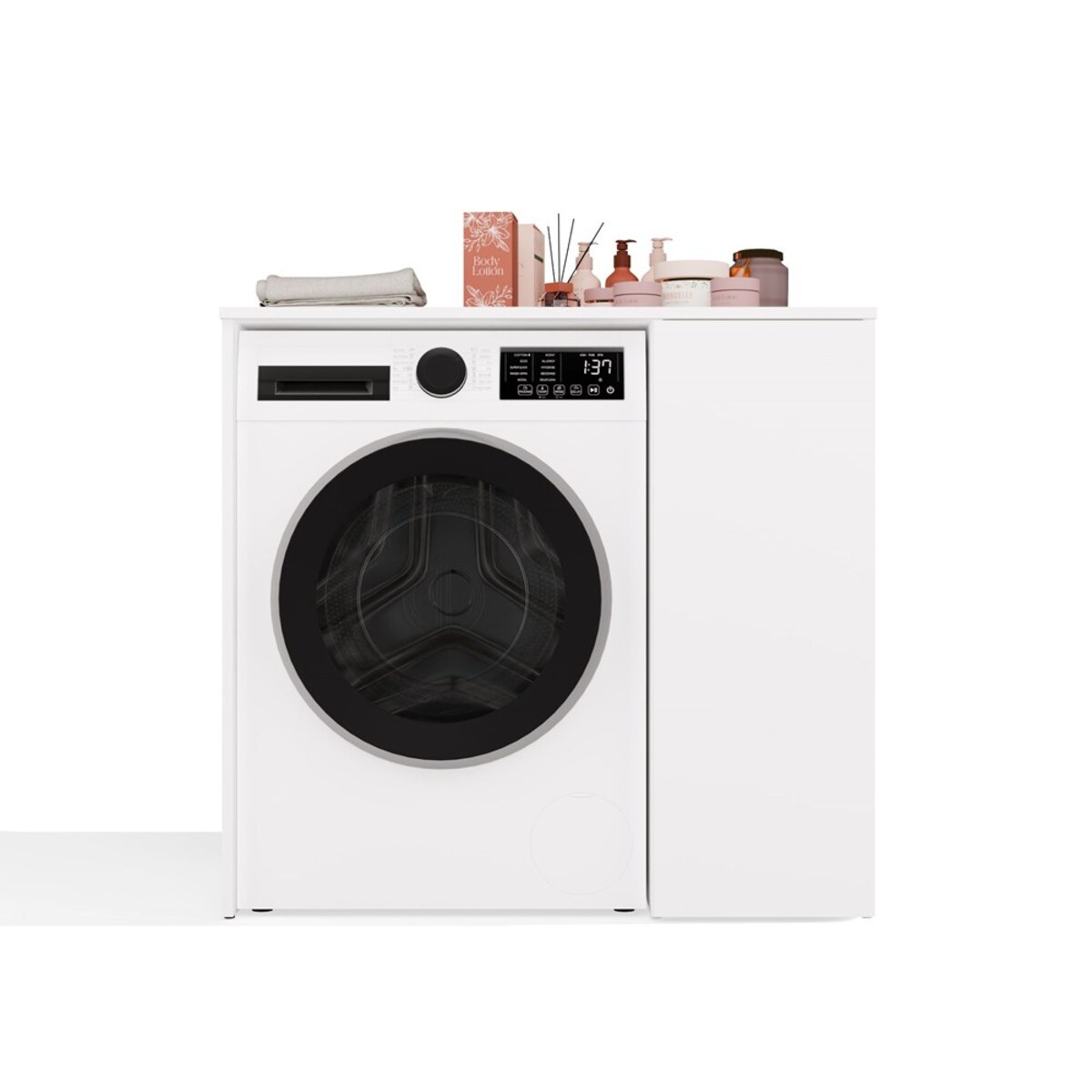 Szafka Na Pralkę Łazienkowa Z Drzwiami POLA NP 1D BIEL 2 Półki