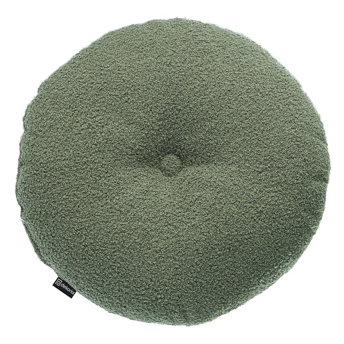 Poduszka okrągła z guzikiem, zielona bukla, ⌀37 cm, Boucle Teddy