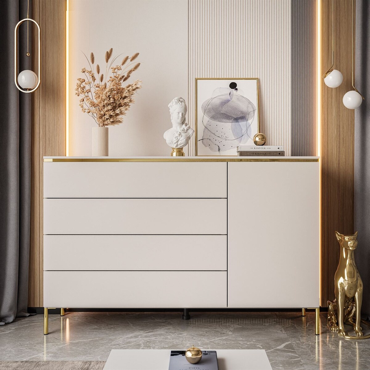 Komoda z szufladami AURORA KASZMIR 4S1D proste złote nogi