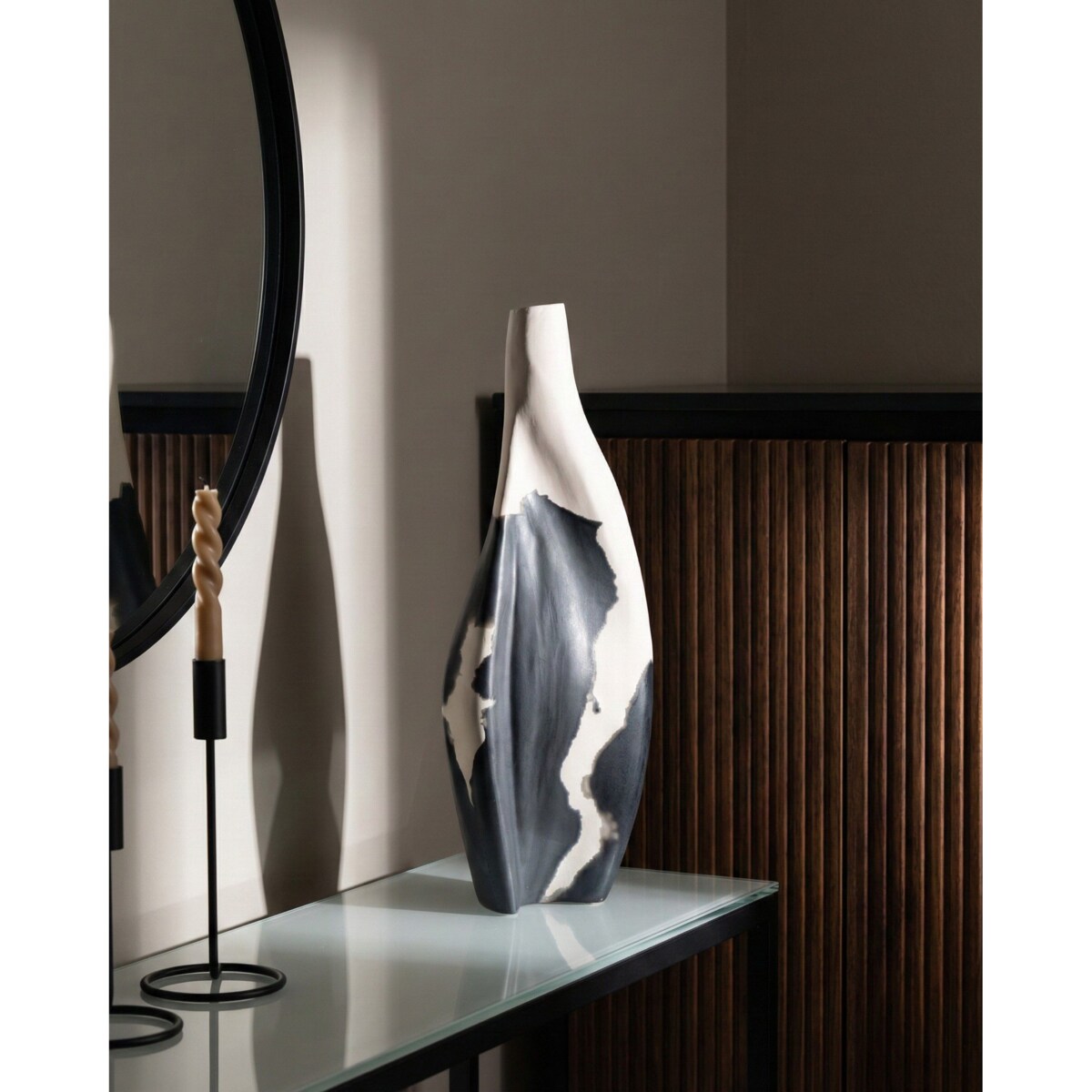Wazon dekoracyjny LAGOS Drewno mango 40 cm Czarny/ beżowy