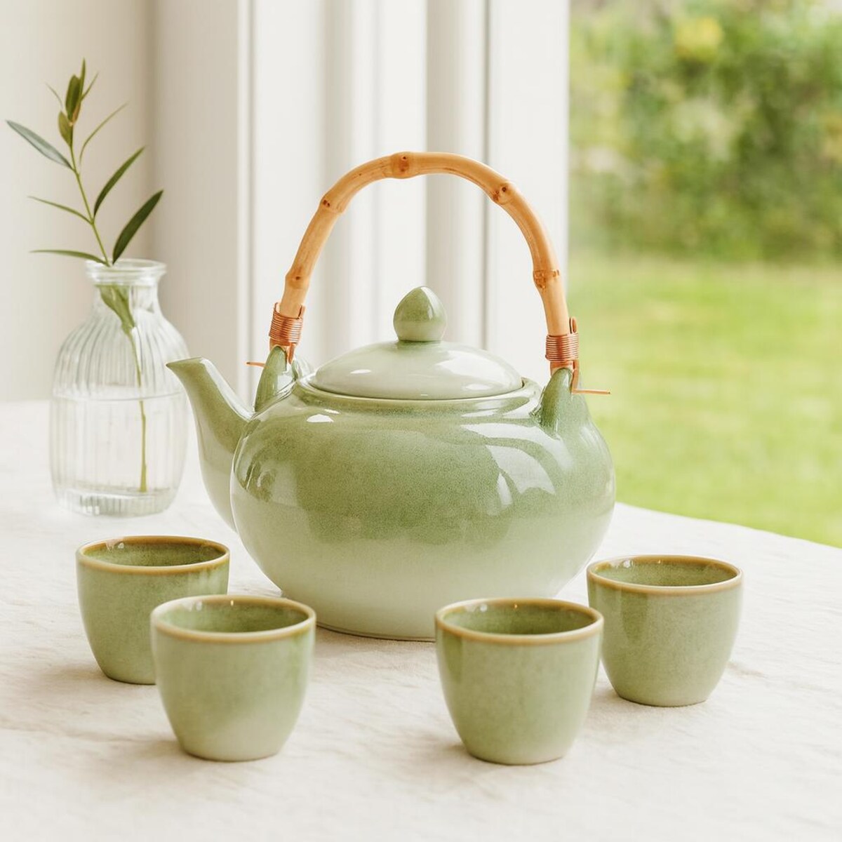 Zestaw do herbaty, ceramiczny, dzbanek 1 l i 4 filiżanki
