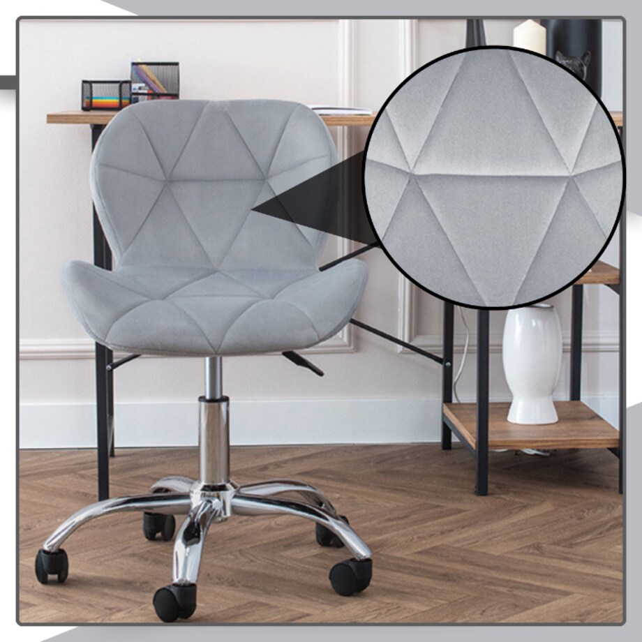 Krzesło biurowe fotel obrotowy welurowy szary pikowany