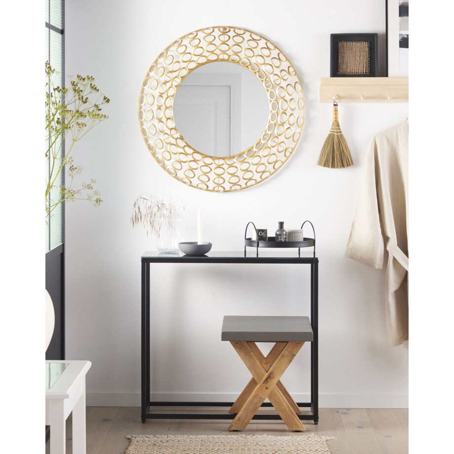 Stalowe okrągłe lustro ścienne ⌀ 80 cm złote BOURDON