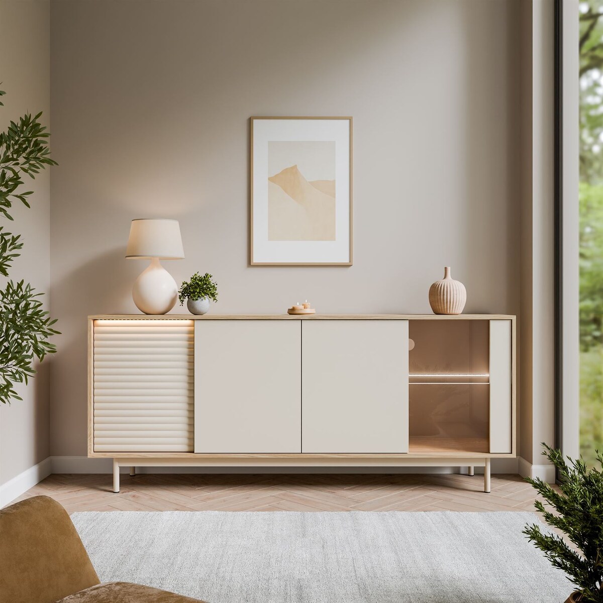 Komoda FLORENCE 3D1W z oświetleniem LED, dąb olejowany / kaszmir