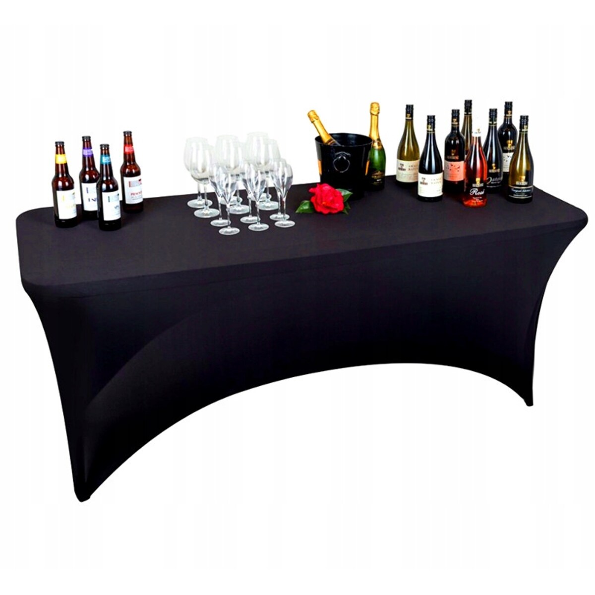 POKROWIEC OBRUS NA STÓŁ CATERINGOWY BANKIETOWY CZARNY 180x76cm ELASTYCZNY [25B]