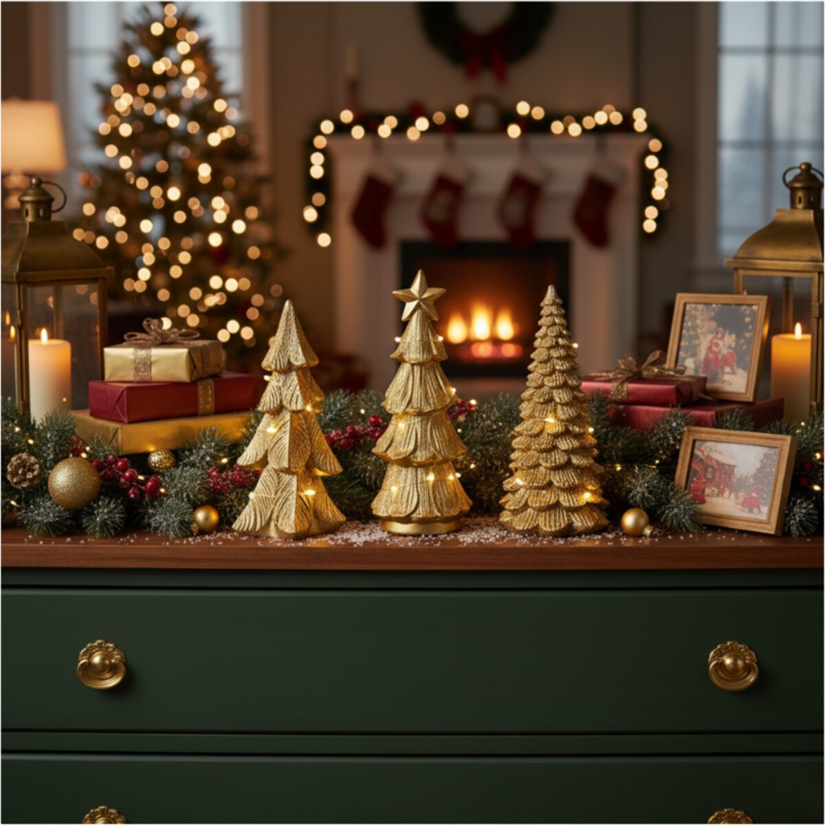 Choinka Led Złota Świecąca Figurka 15,5 Cm Ozdobna Dekoracja Świąteczna Na Baterie