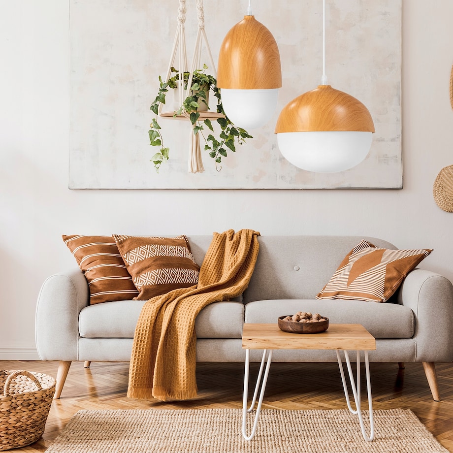 Lampa Sufitowa Wisząca Orzeszek Wzór Drewna E27