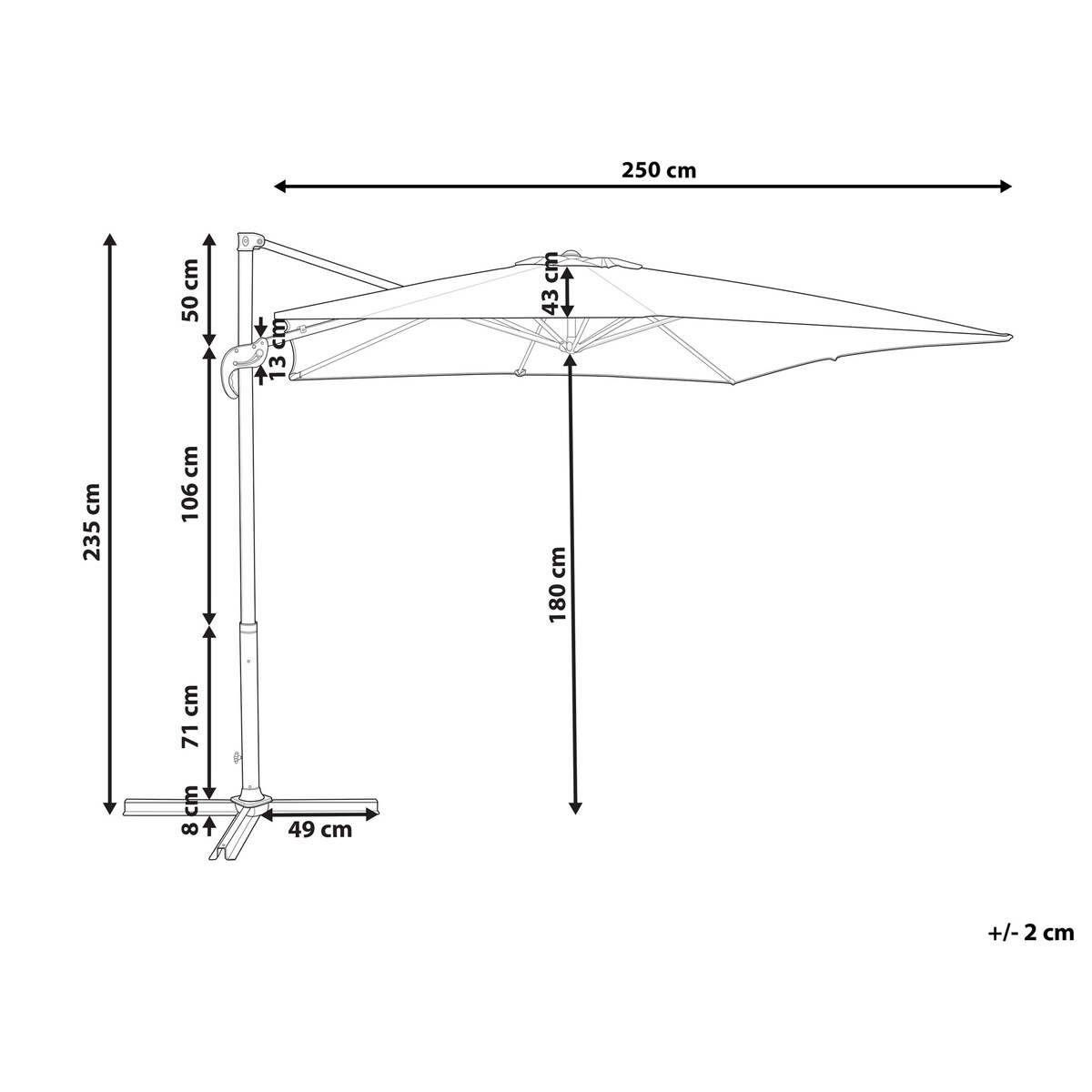 Parasol ogrodowy na wysięgniku 250 cm MONZA Piaskowy