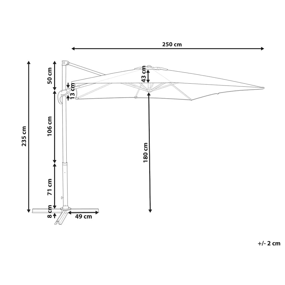 Parasol ogrodowy na wysięgniku 250 cm MONZA Piaskowy