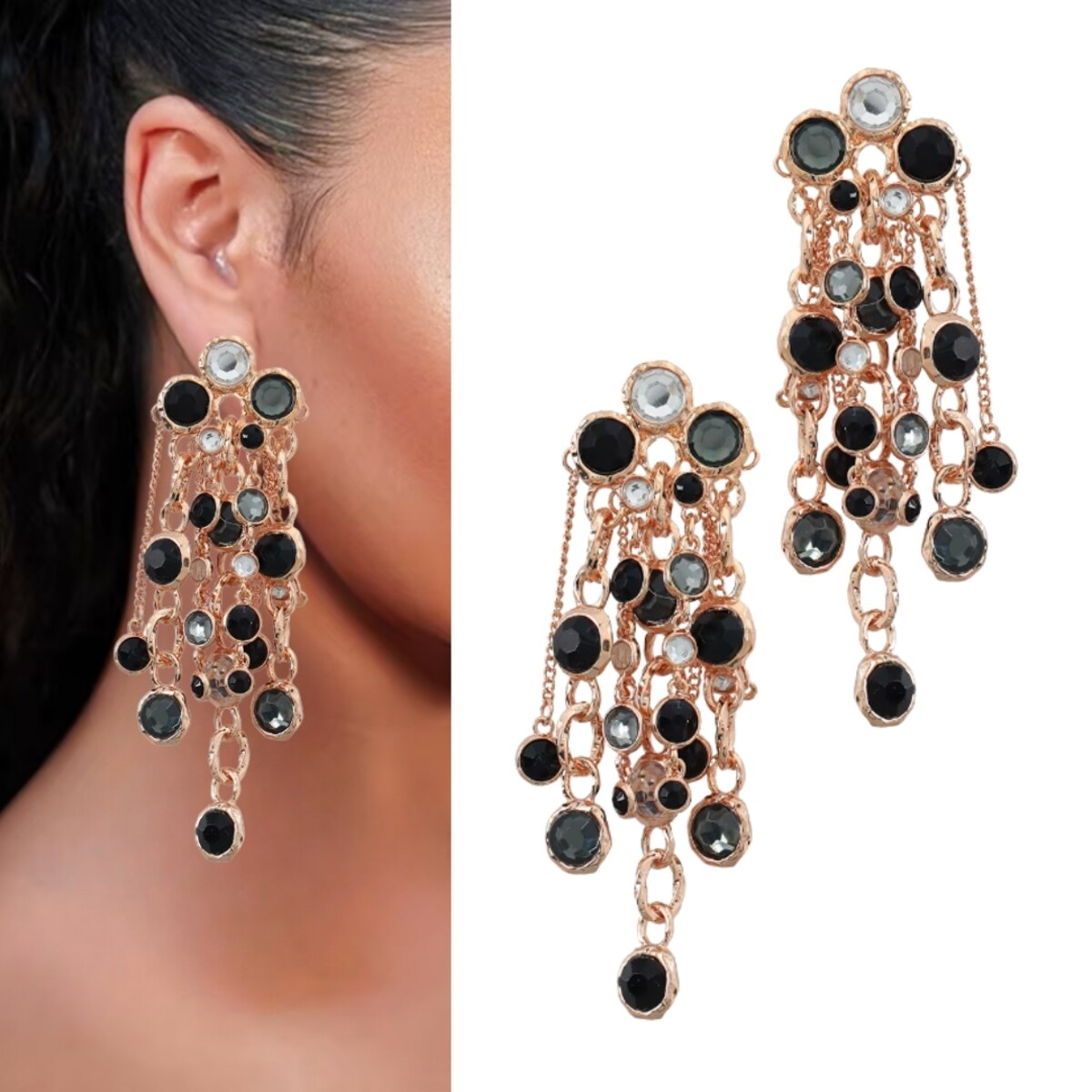 10cm kolczyki złote CZARNE kółeczka okrągłe cyrkonie czarne eleganckie