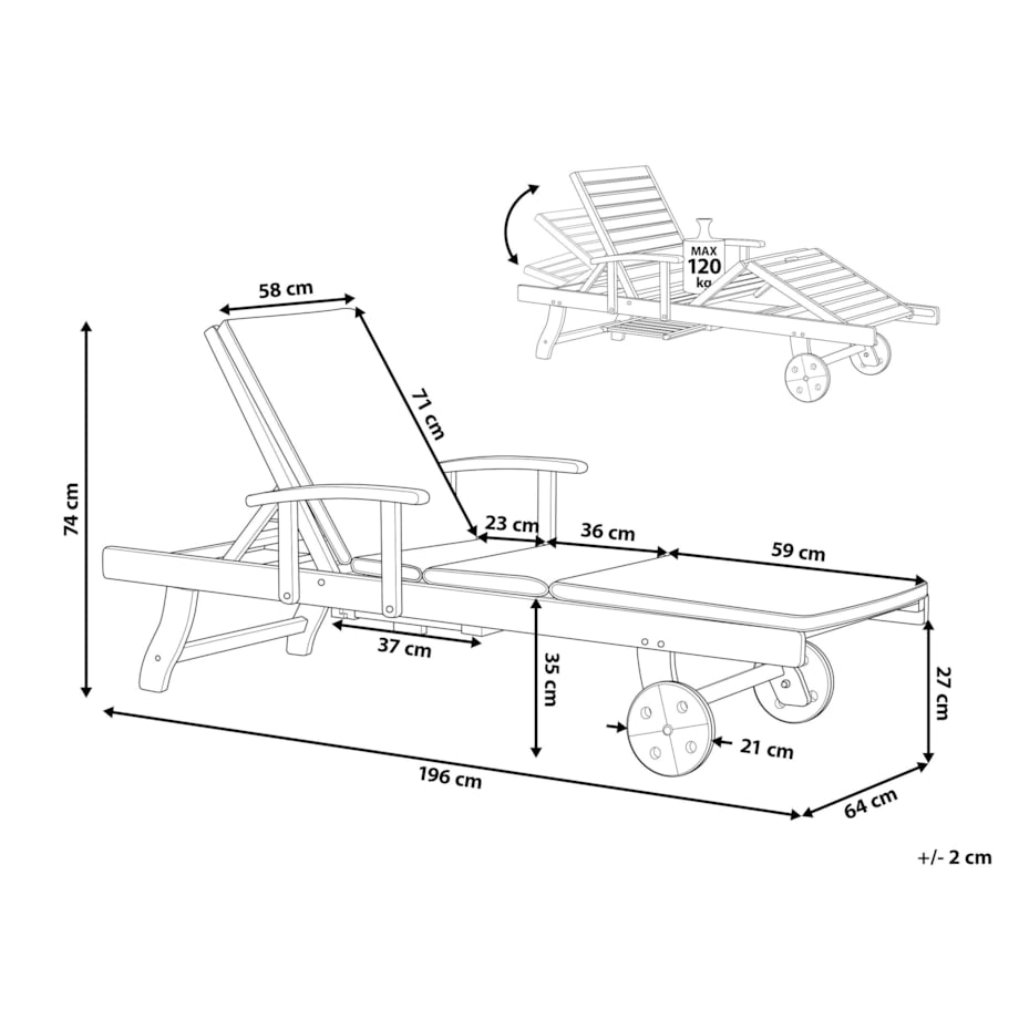 Leżak ogrodowy z poduszką AMANTEA PREMIUM Drewno akacjowe Zielony