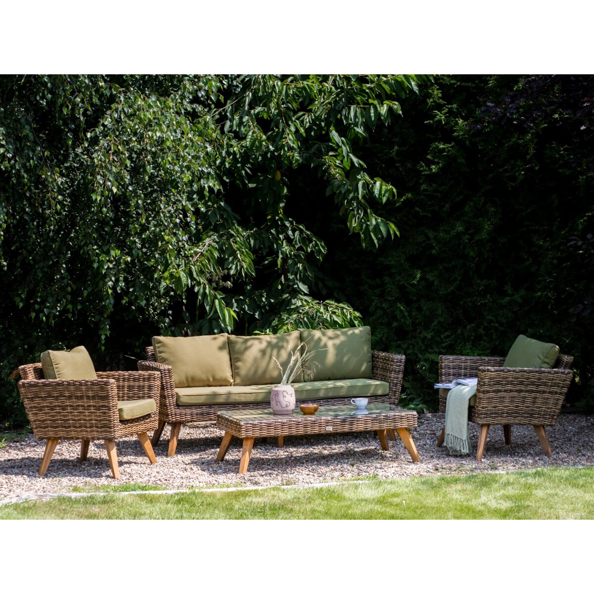 Zestaw ogrodowy ze stolikiem dla 5 osób VITTORIA XL Technorattan Oliwkowy