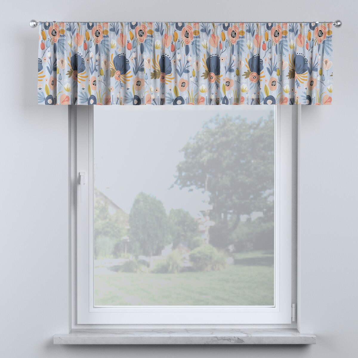 Lambrekin na taśmie marszczącej 130x40 niebieski