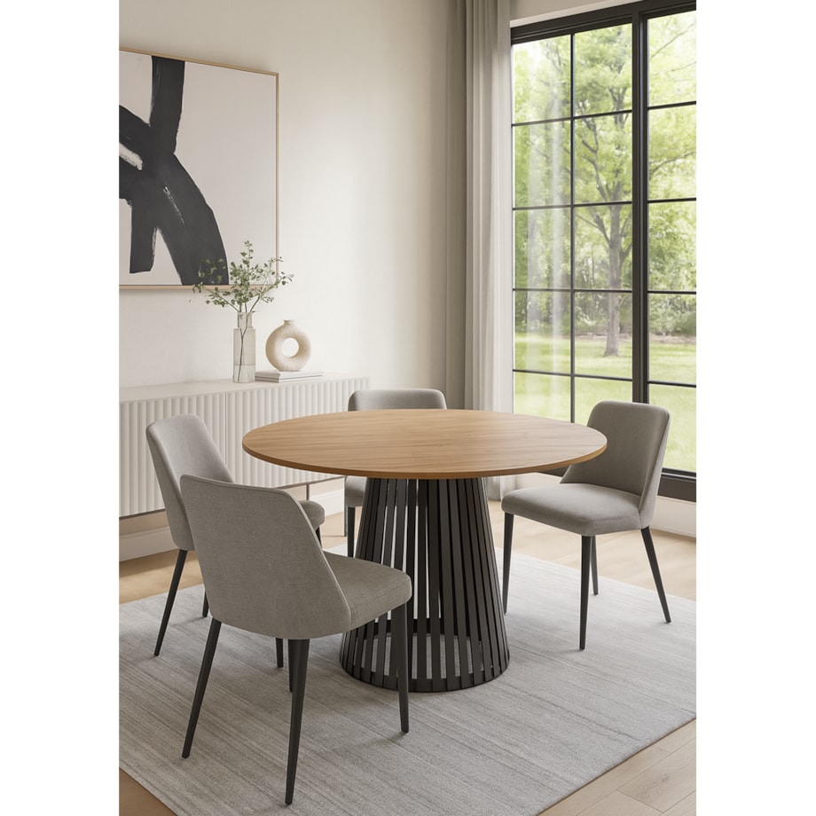 Stół okrągły VIV z lamelami do jadalni , salonu, blat 75 cm - dąb hikora