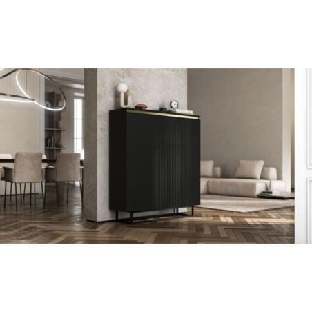 Komoda Glamour Szafka RTV Czarny MAT ryflowane fronty czarny stelaż 110,8 cm