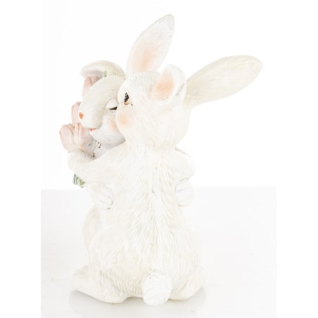 Dekoracja - para króliczków 11x11x6 cm z różowymi tulipanami