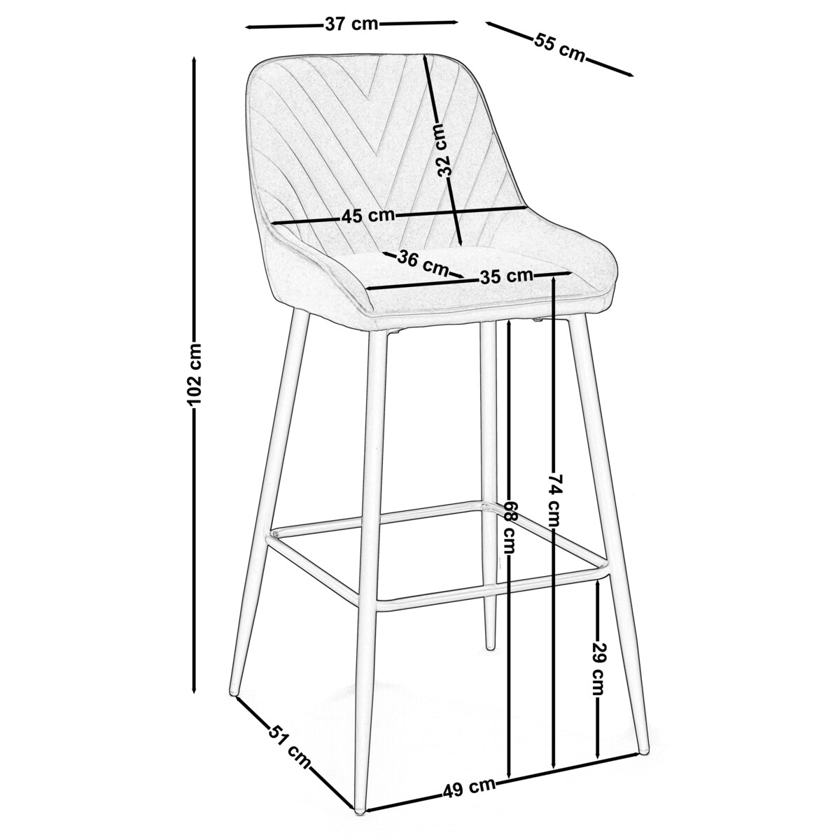 Hoker tapicerowany welurowy do salonu jadalni barowy glamour VASTO