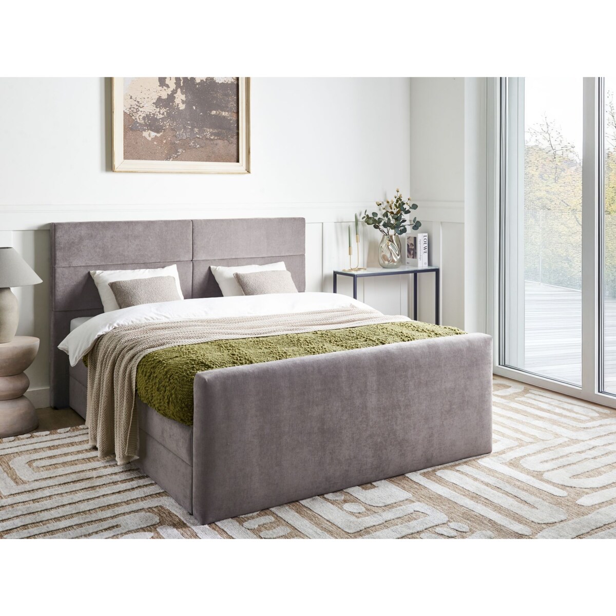 Łóżko kontynentalne z pojemnikami 160 x 200 cm beżowoszare ARISTOCRAT